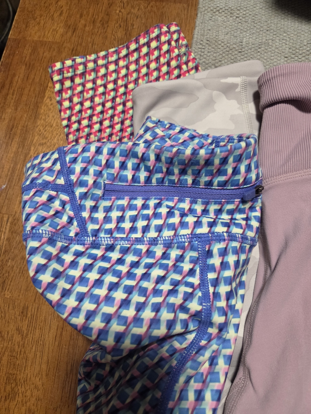 Athleta Multicolor Geometric  Leggings - Blue/Pink/Purple Set Of 3 Size Small